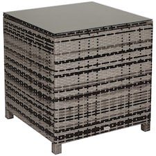 Outsunny Patio PE Rattan Side Table, Square Outdoor Coffee Table w Tempered Glass Top, Mixed Grey