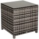 image 1 of Outsunny Patio PE Rattan Side Table, Square Outdoor Coffee Table w Tempered Glass Top, Mixed Grey
