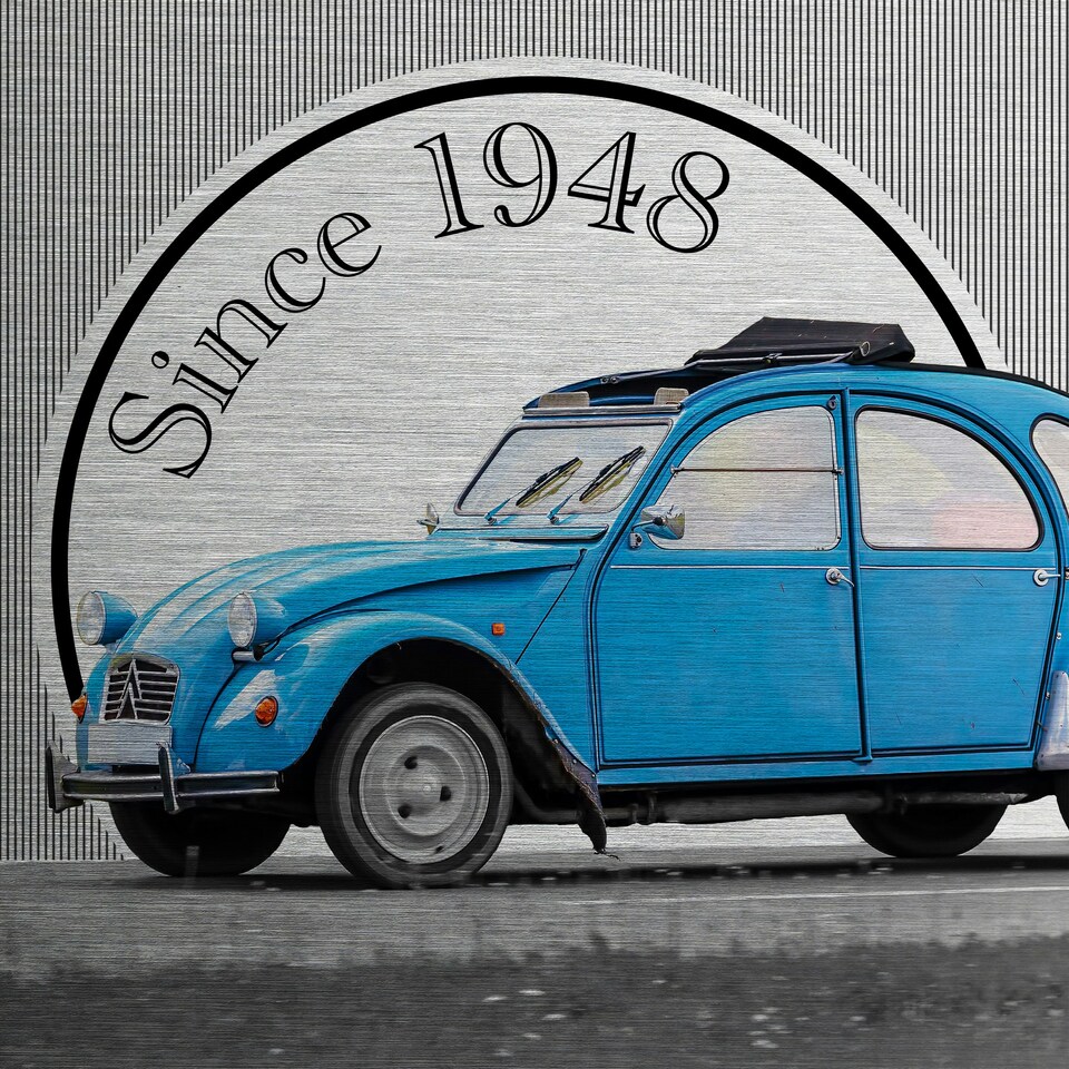 image 1 of Metal Art Ciroen 2CV Brushed Aluminium Print