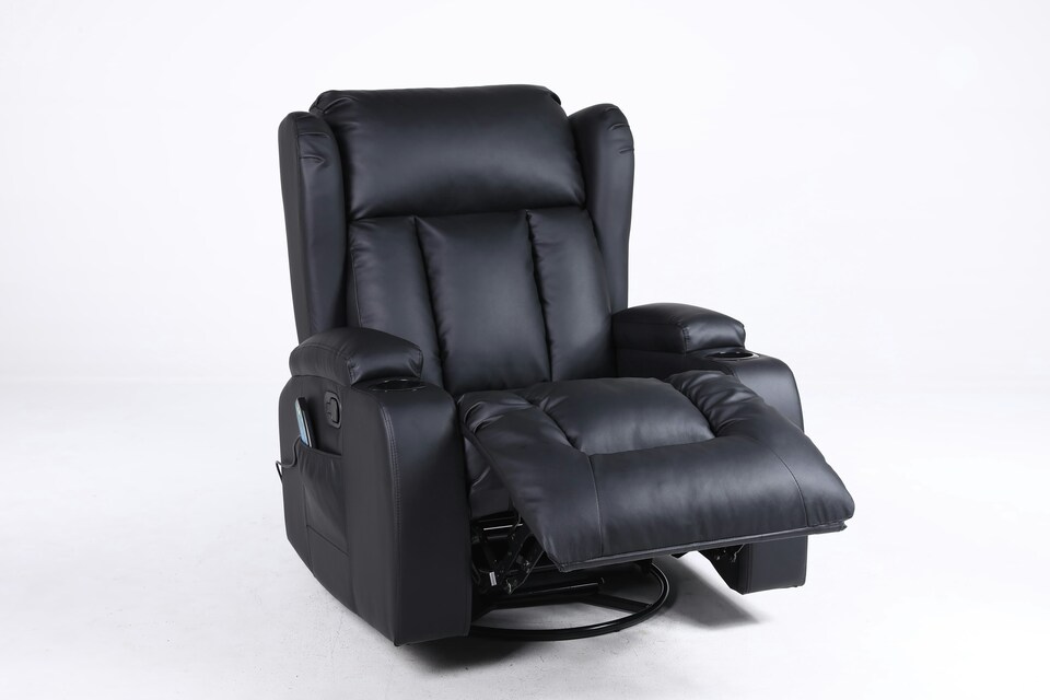 image 1 of SoHo 10 in 1 Recliner Armchair With Swivel, Tilt Heated and Massage Functionality Black | Black | One Size