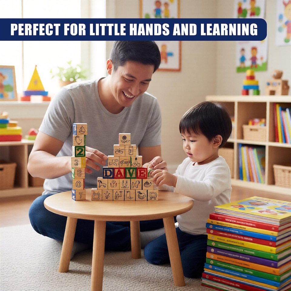 image 1 of The Magic Toy Shop ABC Alphabet Number Block Set Wooden Educational Building Blocks 30 Pcs