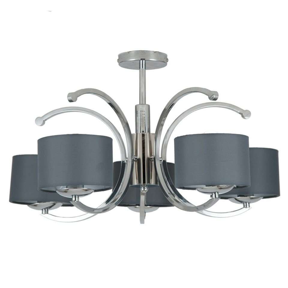 image 1 of Silver Curved 5 Lights Semi Flush Chandelier