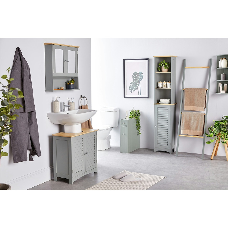 image 1 of VonHaus Shrewsbury Grey Slim Bathroom Storage Unit with Drawers
