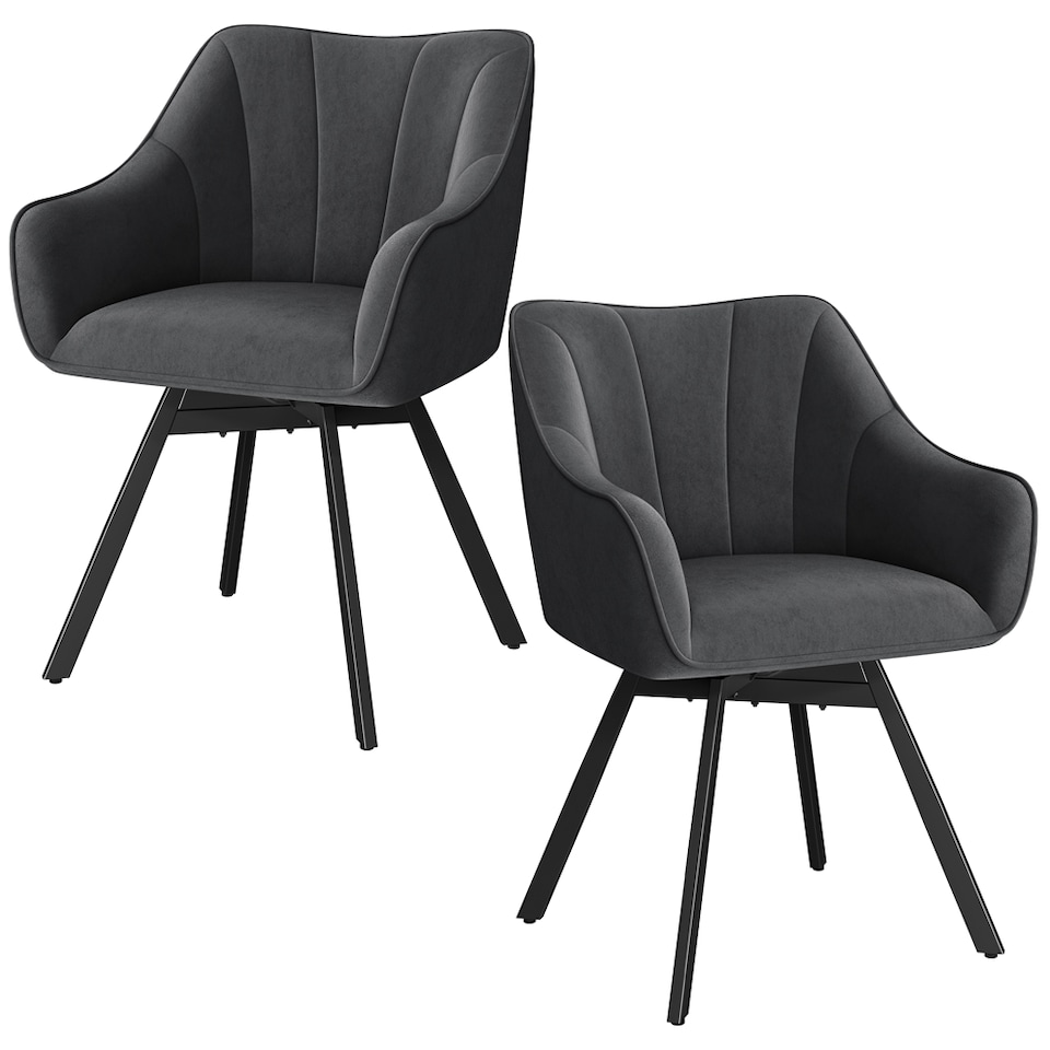 image 1 of Yaheetech Set of 2 Modern Velvet Dining Chairs with Rotating Seat and Backrest | Grey | Dark Grey | One Size