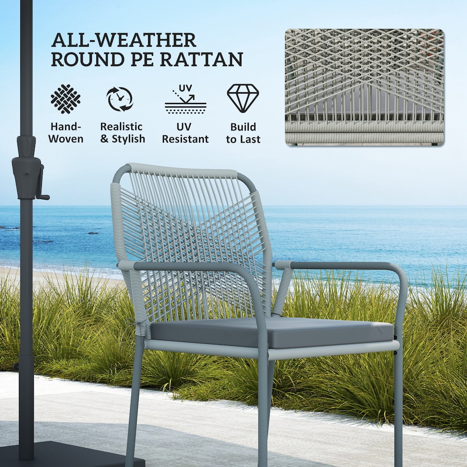 image 1 of Outsunny 5 Piece PE Rattan Garden Dining Set with Cushions, Light Grey