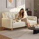 image 2 of Yaheetech Velvet Convertible Sofa Bed with 2 Bolster Pillows-Beige