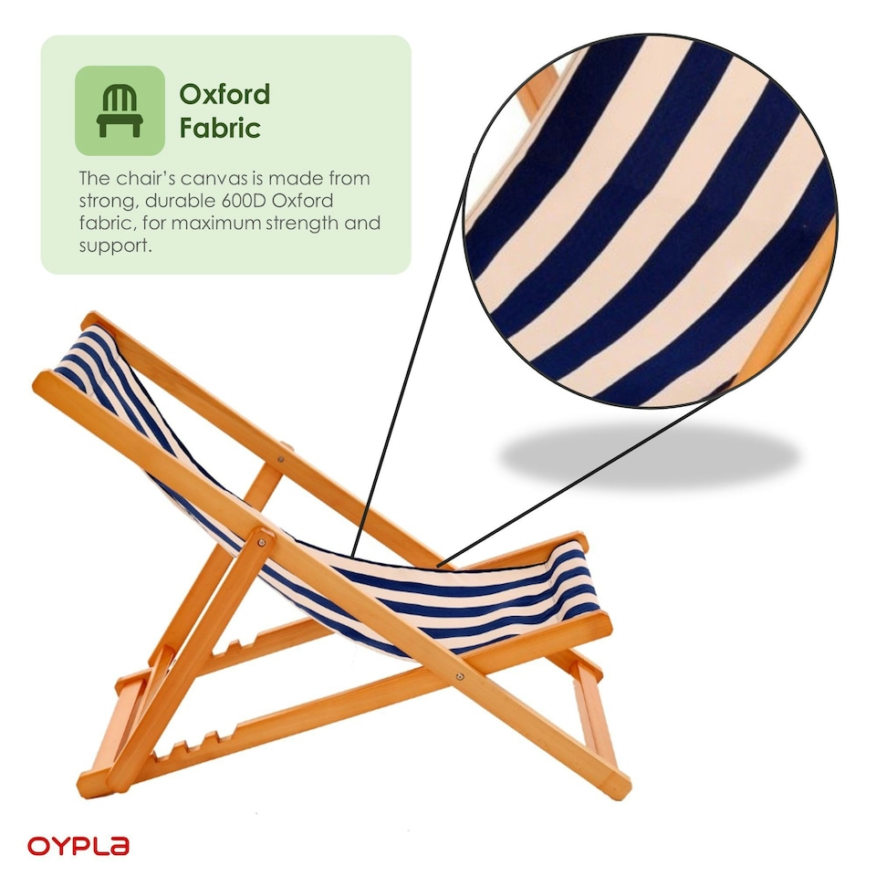 image 1 of Oypla Traditional Folding Hardwood Garden Beach Deck Chairs Deckchairs Blue