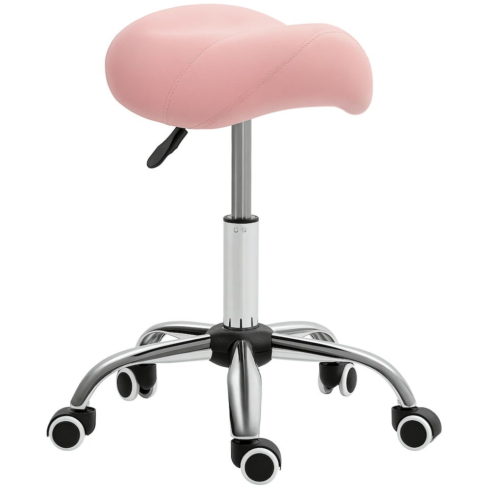image 1 of HOMCOM PU Leather Saddle Stool w/ Moulded Padded Seat Adjustable Height Pink