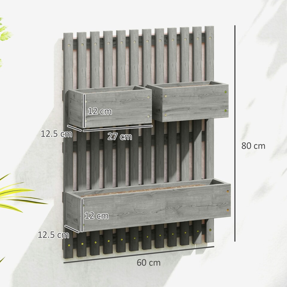 image 1 of Outsunny Wooden Garden Planters with Trellis Wall-mounted Raised Bed Grey