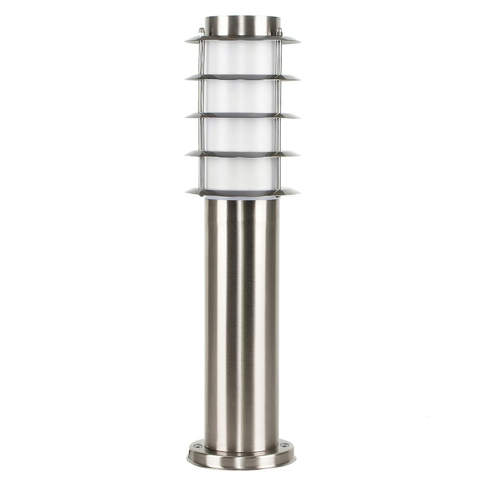 image 1 of ValueLights Wharf Outdoor Stainless Steel 450mm Bollard Lantern Light Post & Warm White LED Bulb