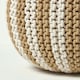 image 4 of Homescapes Off White and Linen Knitted Pouffe Striped Footstool - 35 x 40 cm