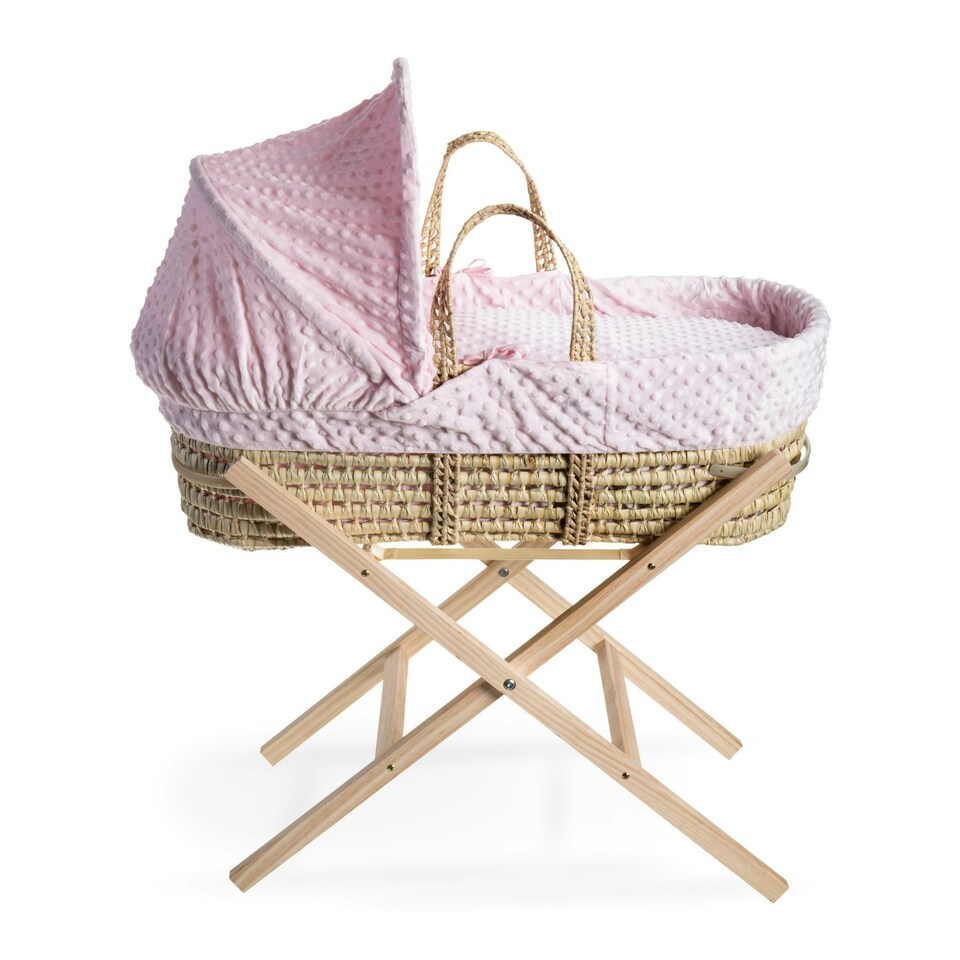 image 1 of Clair de Lune Dimple Palm Moses Basket With Folding Stand - Pink