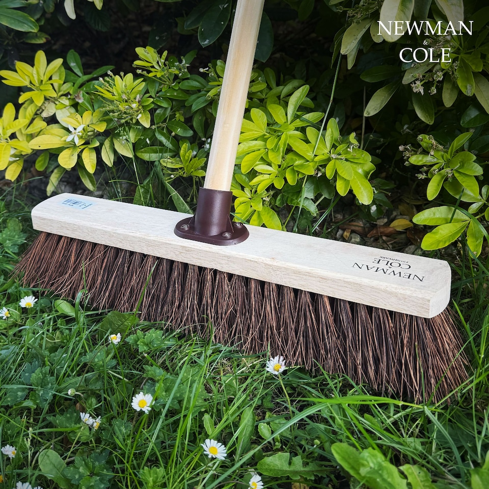 image 1 of Natural Bassine 18" Outdoor Heavy Duty Stiff Broom with Wooden Handle