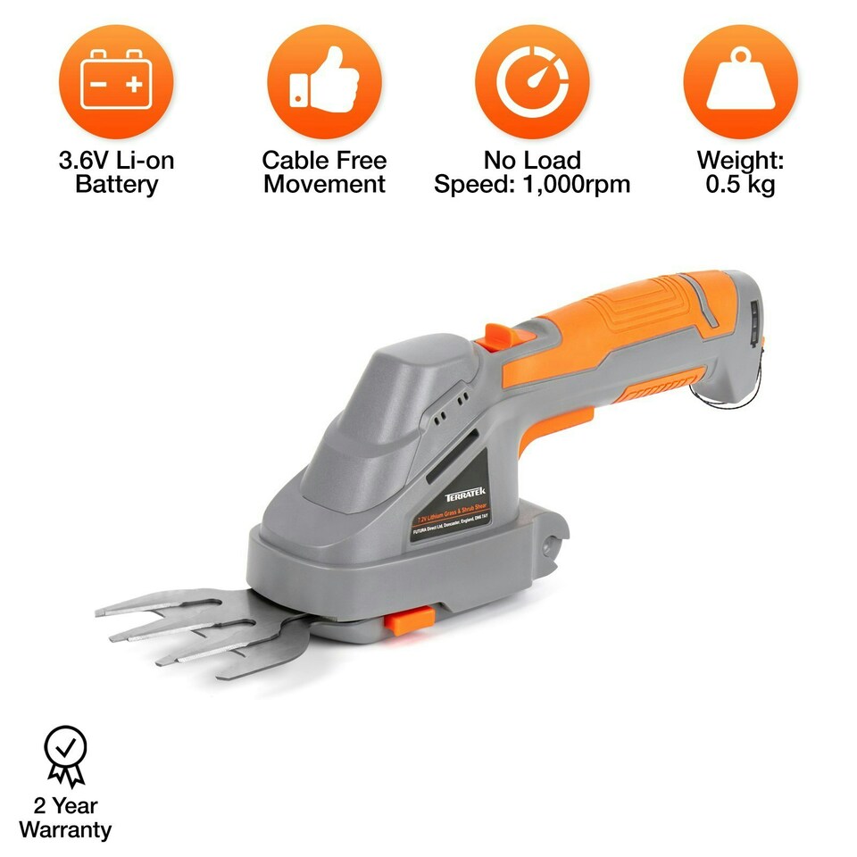 image 1 of Terratek 7.2V 2 in 1 Cordless Hedge Trimmer Cutter | Grey | Grey | 1