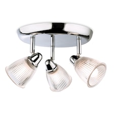 Echo 3 Light Bathroom Flush Light Chrome with Clear Ribbed Glass IP44, G9