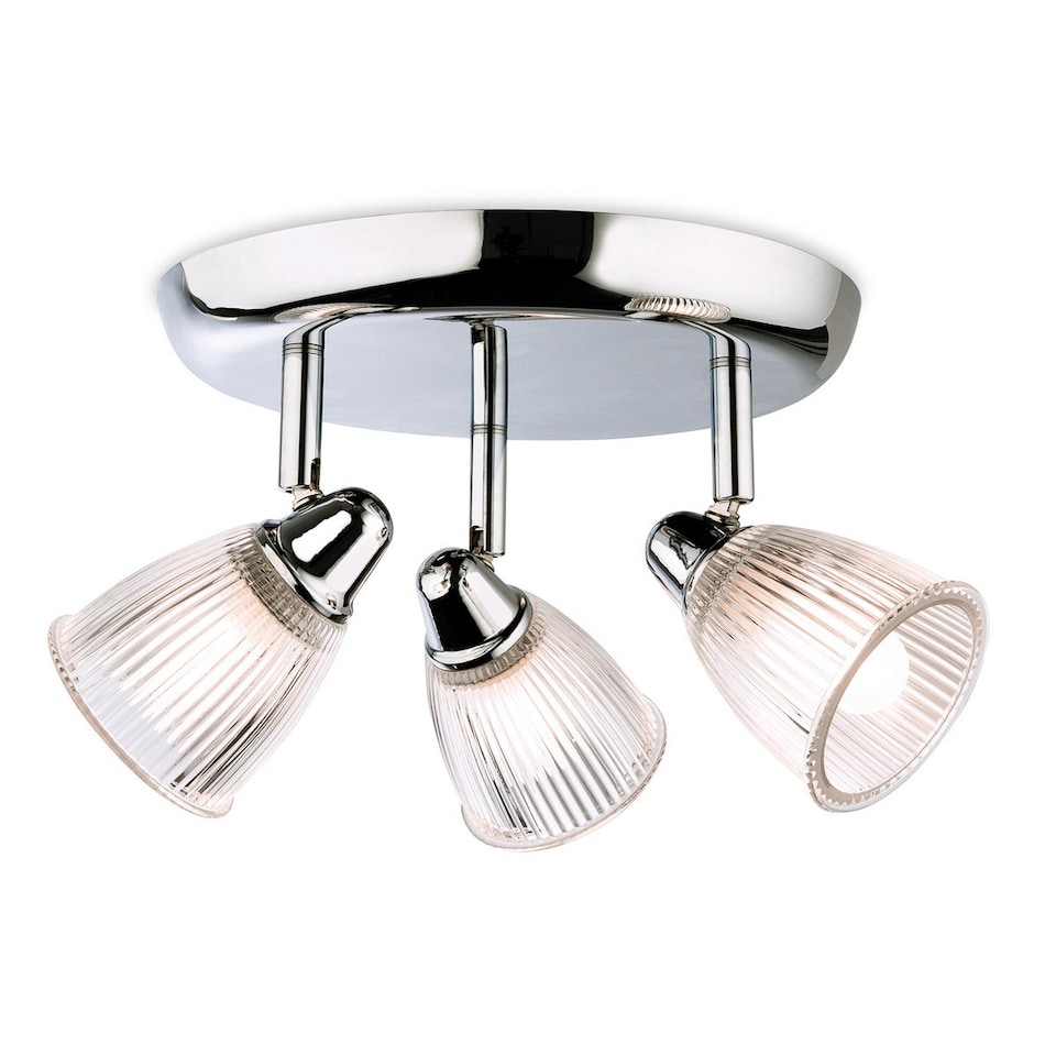 Echo 3 Light Bathroom Flush Light Chrome with Clear Ribbed Glass IP44, G9