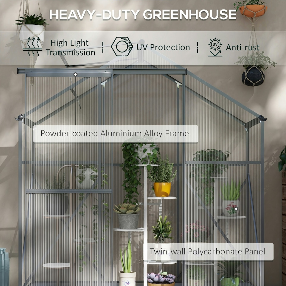 image 1 of Outsunny 6 x 2.5ft Polycarbonate Greenhouse Aluminium Green House