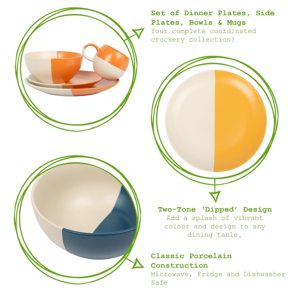 image 1 of Nicola Spring 16pc Dipped Stoneware Dinner Set - Burnt Orange