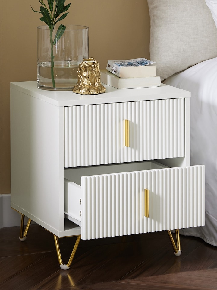 image 1 of SoBuy FBT115-W,2-Drawer Bedside Table Nightstand with Gold Handles | White | White | 1