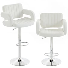 HOMCOM Bar Stools Adjustable Swivel with Armrest Set of 2 | White | White, Silver Tone | 57.5 x 50 x 90-115 cm