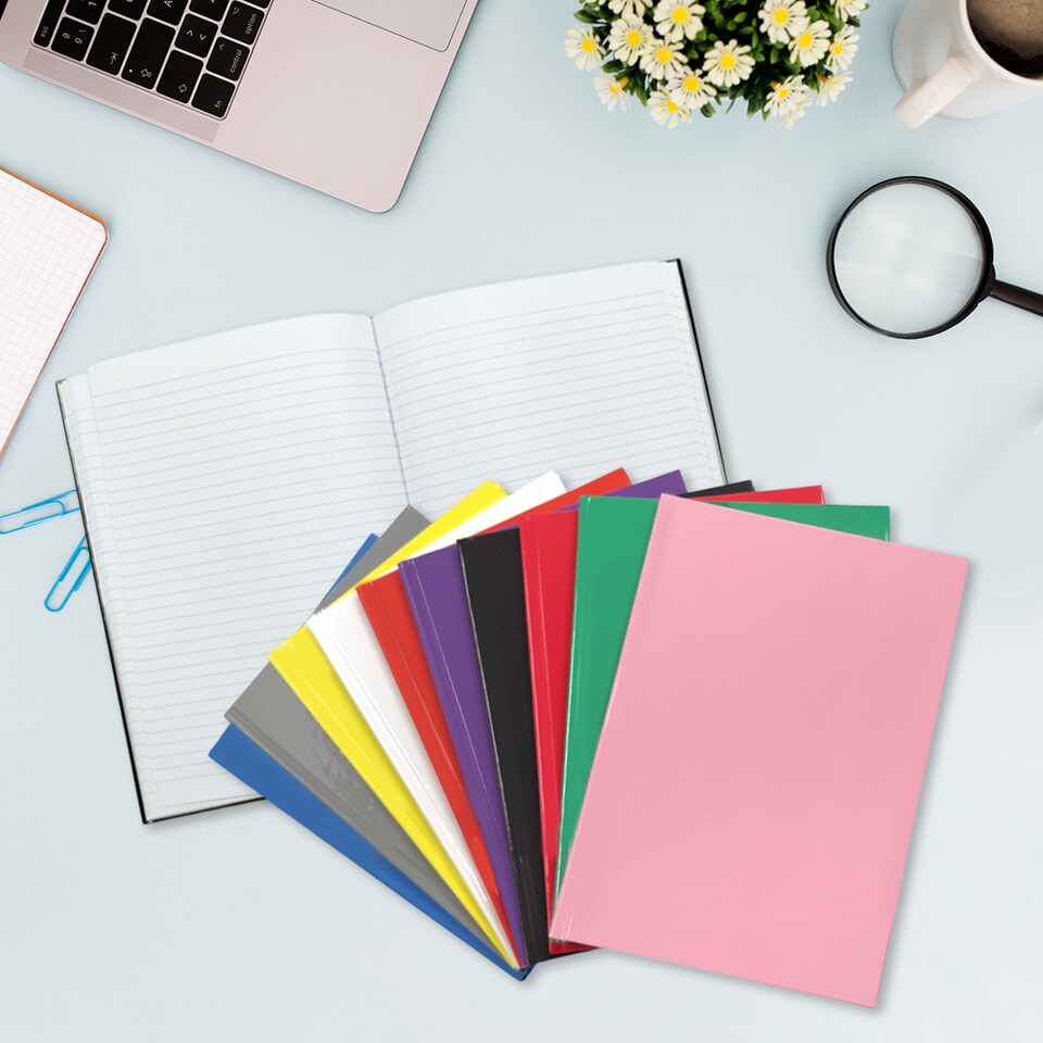 image 1 of Pack of 5 A5 160 Pages 8mm Ruled Grey Casebound Notebooks