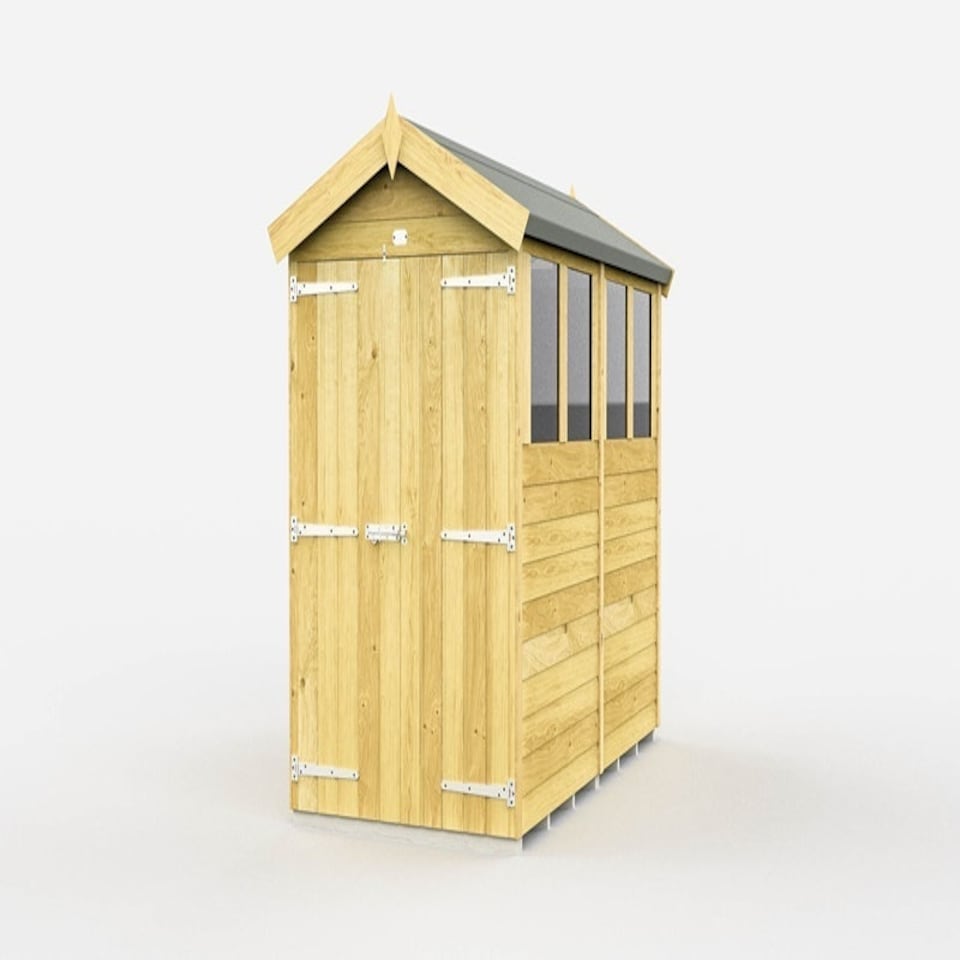 image 1 of 4 x 8 Feet Apex Shed - Double Door With Windows - Wood - L243 x W118 x H217 cm Brown