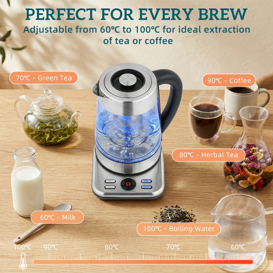 image 1 of HOMCOM Electric Kettle, 1.7L 3KW Water Kettle with UK Strix Thermostat