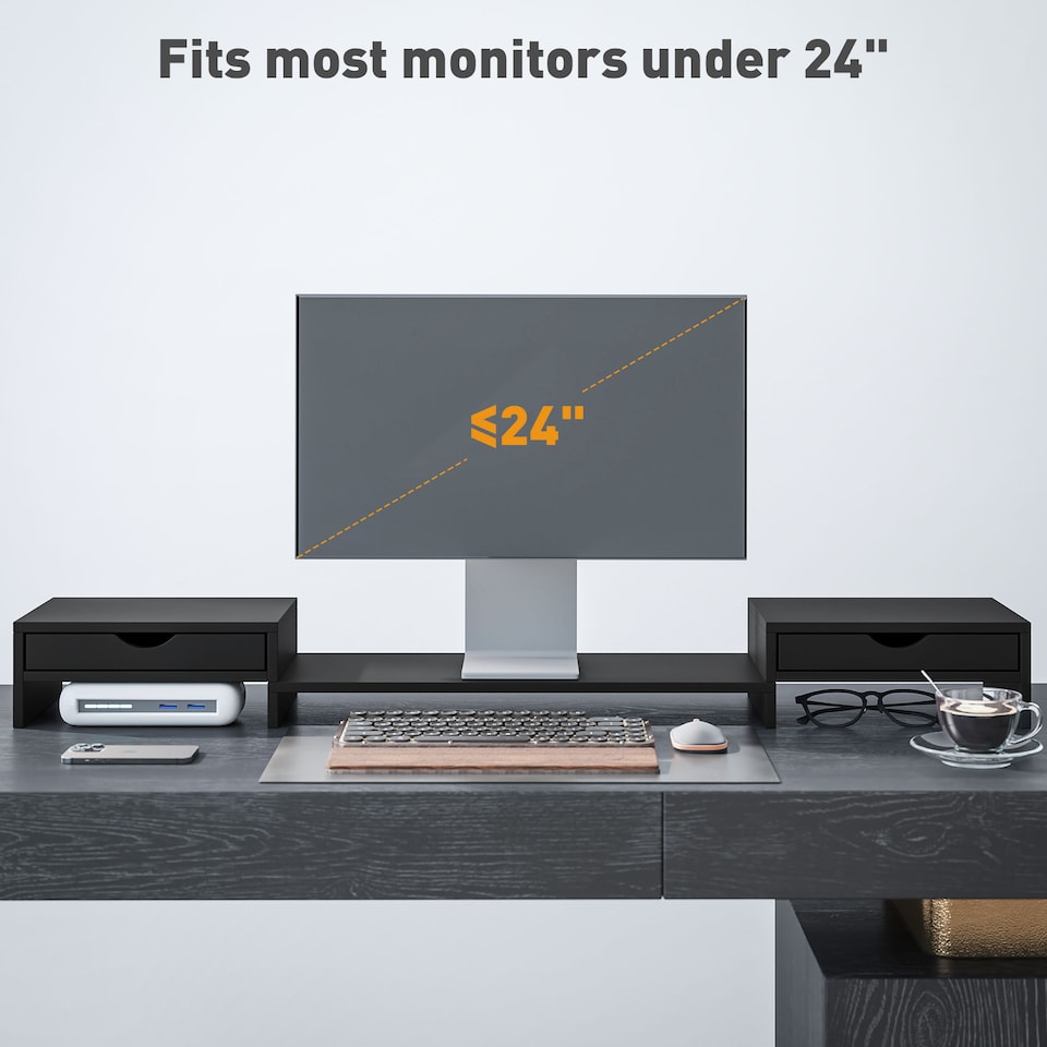 image 1 of HOMCOM Dual Monitor Stand Riser with Adjustable Length and Angle, Black