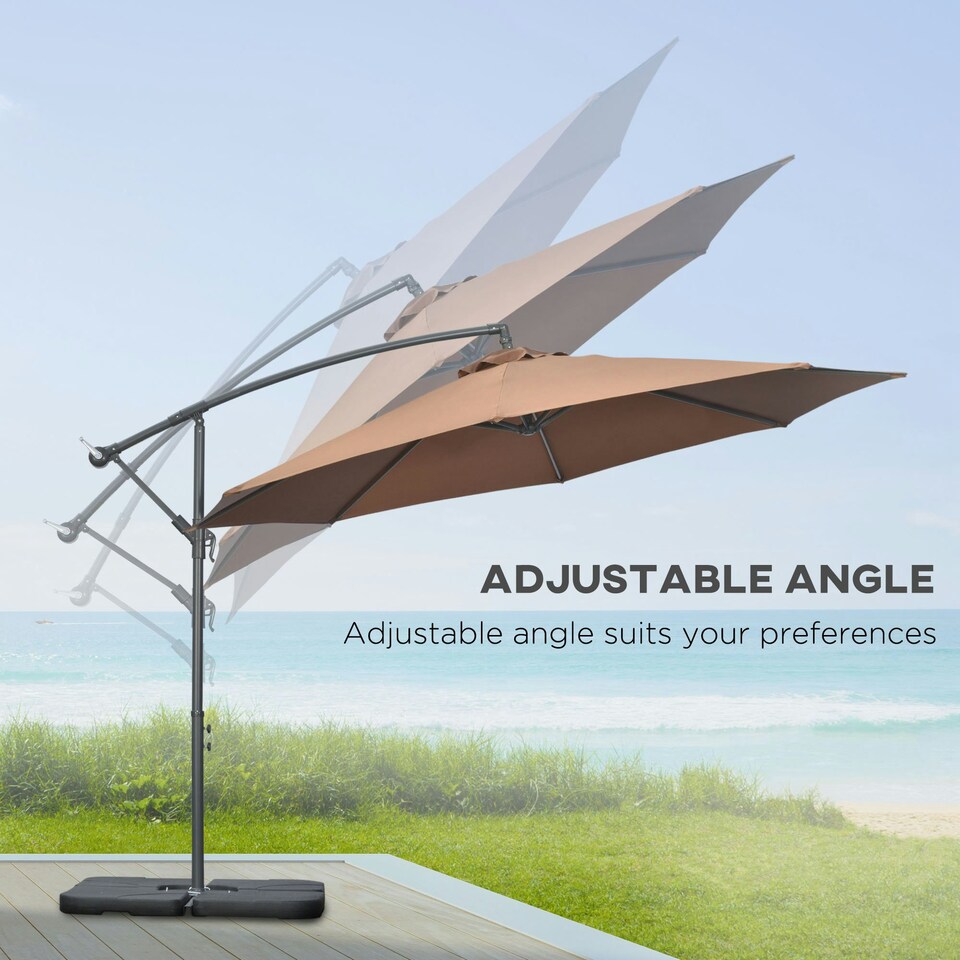 image 1 of Outsunny 3(m) Banana Parasol Cantilever Umbrella Garden with Base Weight