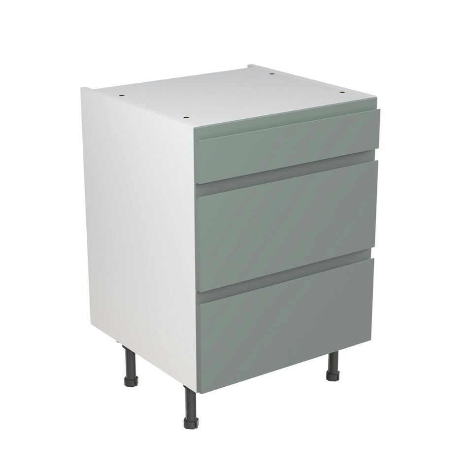 Sage Green Matt J-Pull Door Base Unit Cabinet Handleless 3 Drawer Soft Close Flatpack - 600x870mm Green | Sage Green