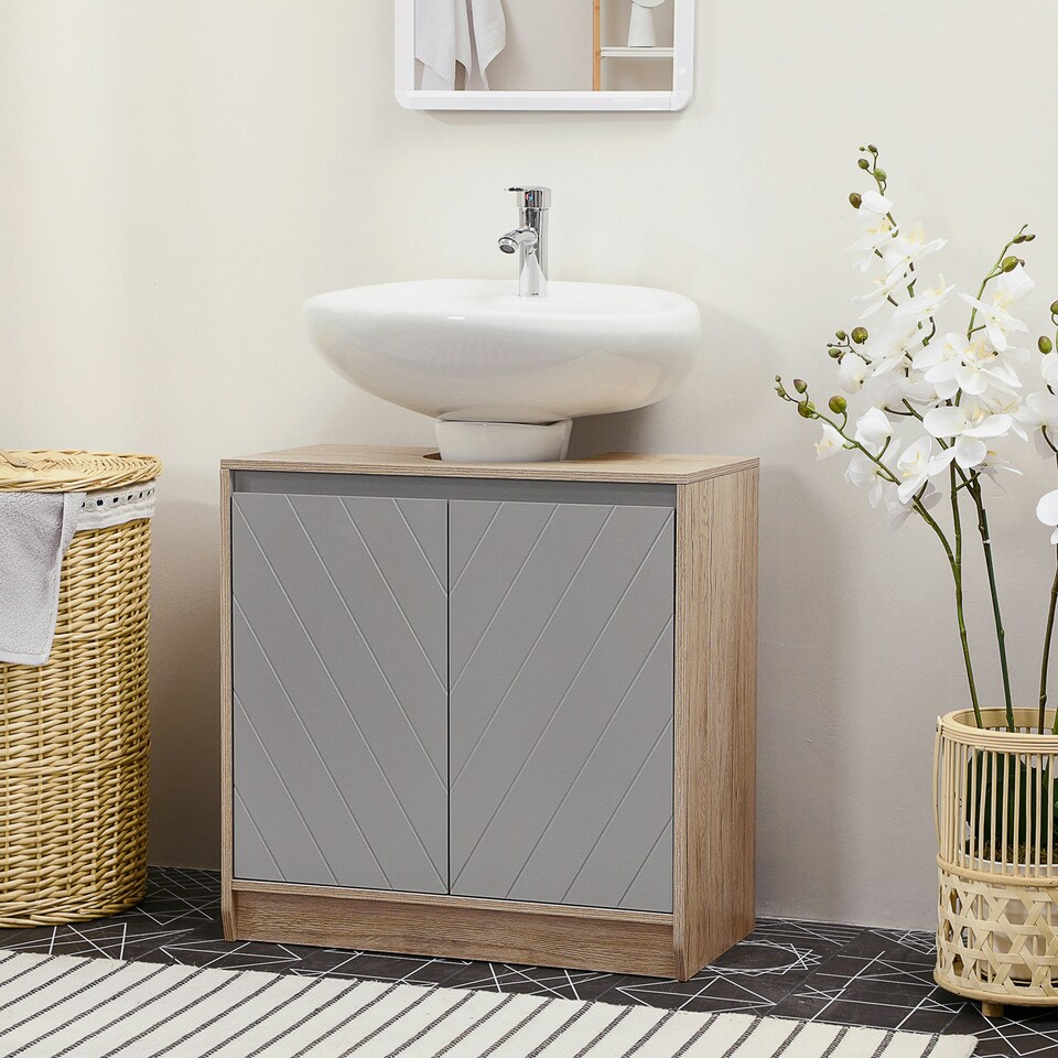 image 1 of HOMCOM 60x60cm Under-Sink Storage Cabinet w/ Adjustable Shelf 2 Doors Cabinet 