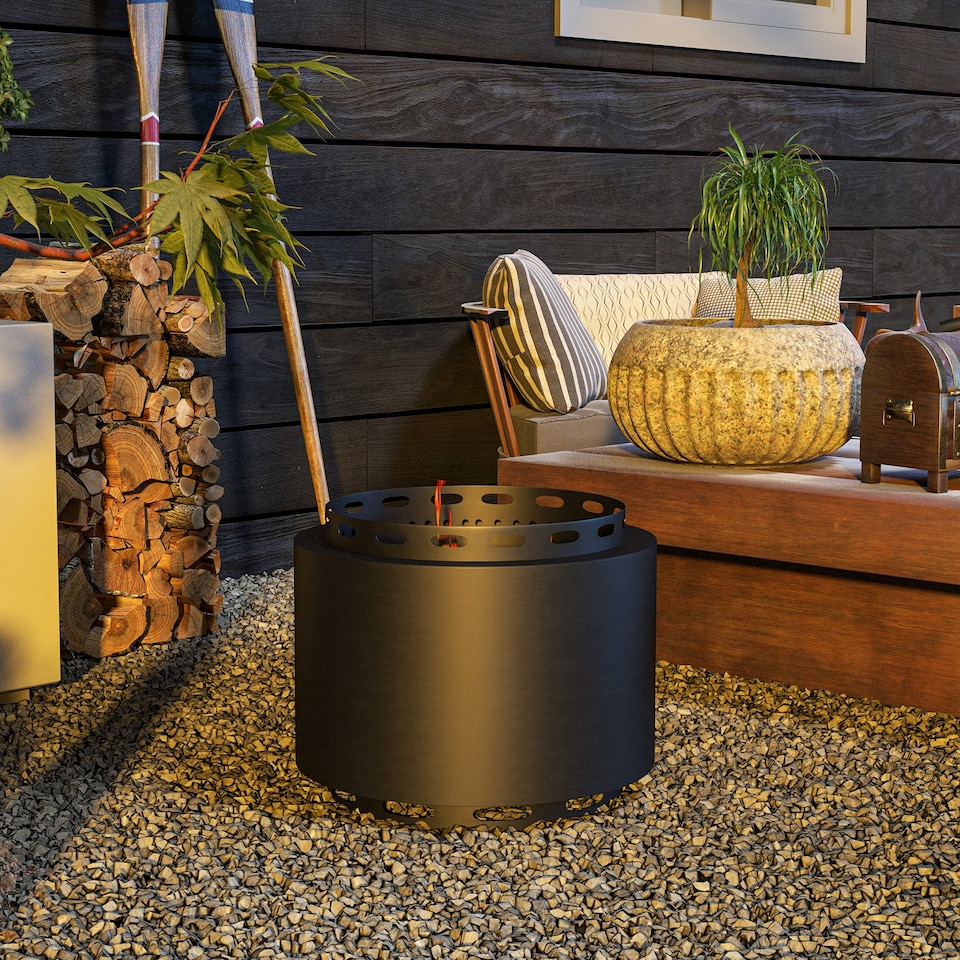 image 1 of Outsunny 48.5cm Smokeless Wood Burning Firepit Metal Fire Pit, Black | Black | Black