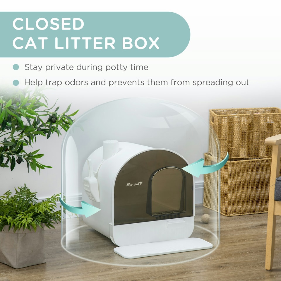 image 1 of PawHut Cat Litter Box Kitten Litter Tray w/ Lid, Scoop, Filter, Flap Door