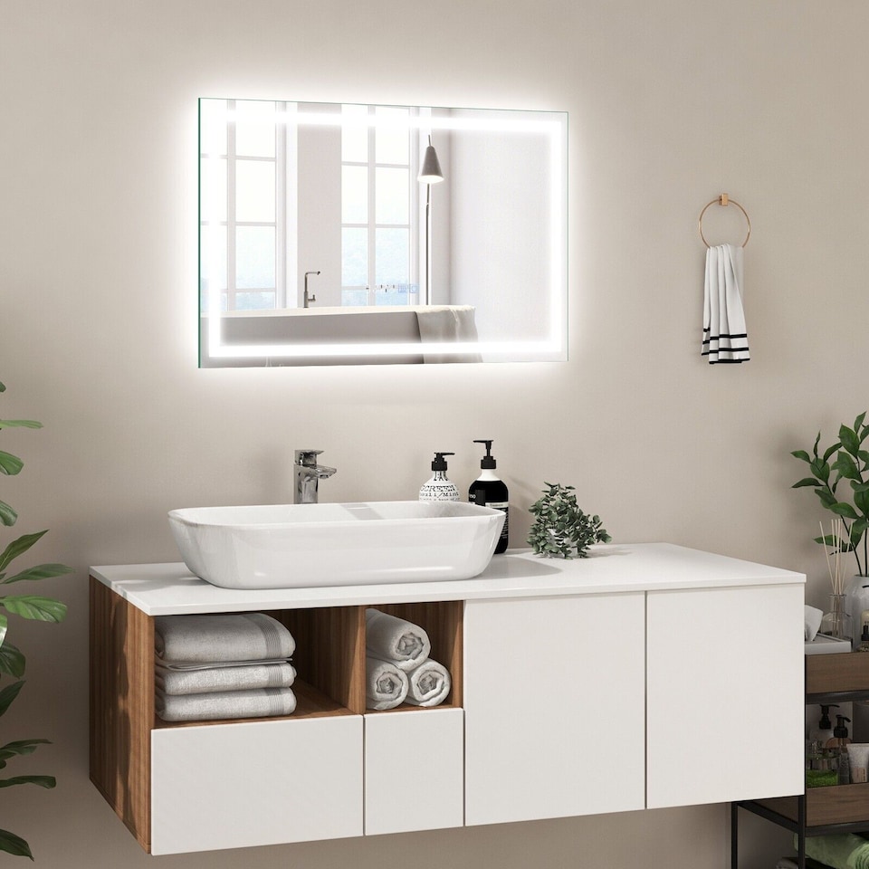 image 1 of COSTWAY 60 x 40 CM LED Lighted Bathroom Mirror Wall Mounted