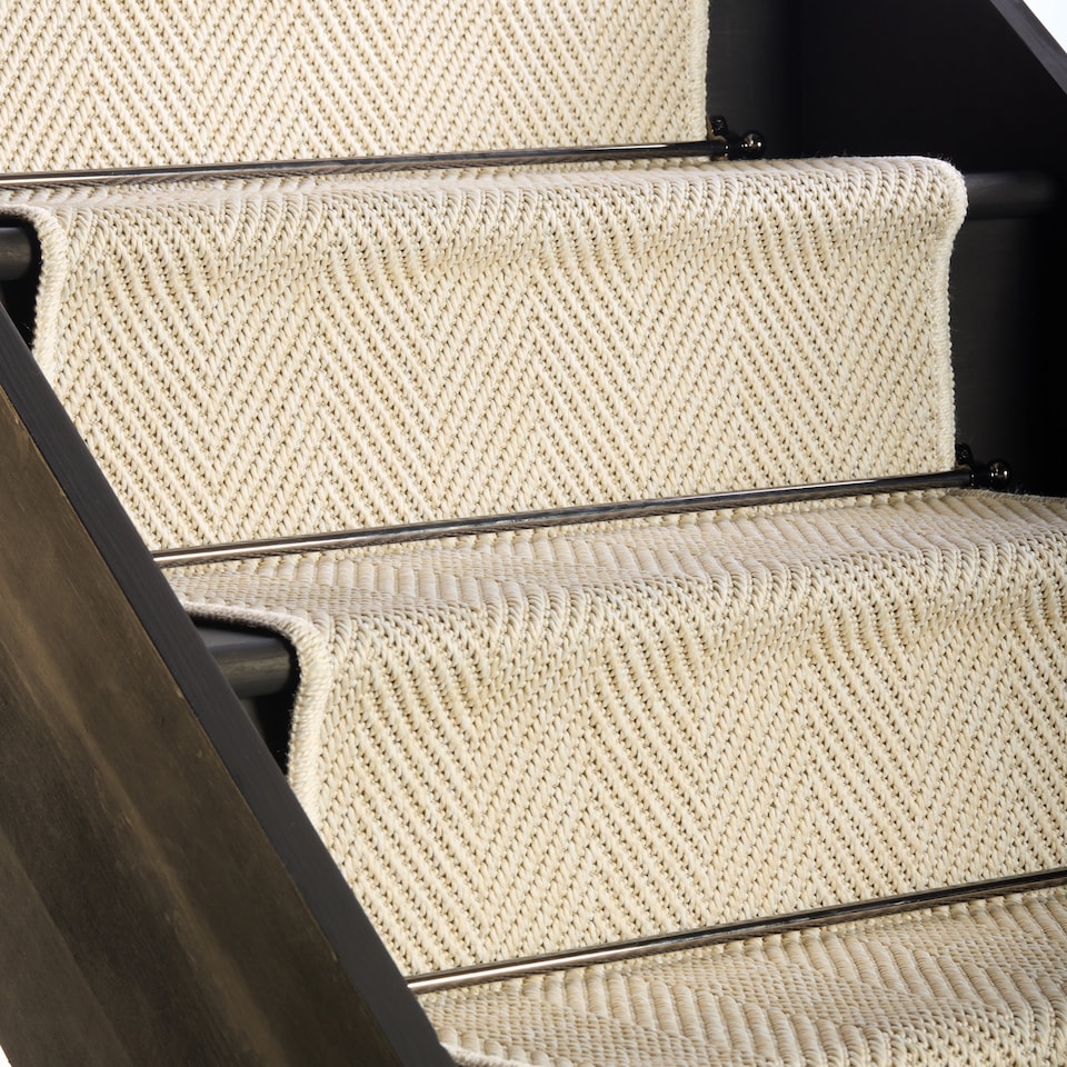 image 1 of Herringbone New England Ivory Stair Runner with Self-Colour Edge