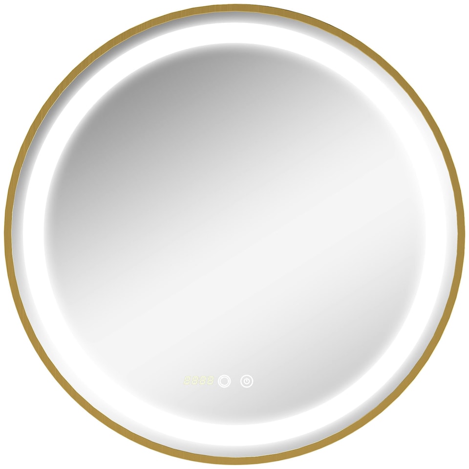 image 1 of kleankin Wall Mounted LED Bathroom Mirror with 3 Light Colours Time Display Gold