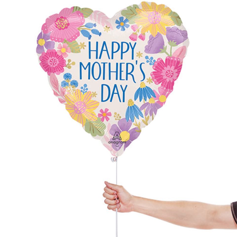 image 1 of Happy Mother's Day Botanical Floral Heart Shape Foil Helium Balloon 46cm / 18 in | Multi
