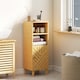 image 1 of HOMCOM Slim Bathroom Cabinet with Bamboo Door and Legs, Narrow Bathroom Storage Cabinet, Freestanding Storage Cupboard with Open Compartments, 32 x 30 x 90 cm, Natural Wood Finish