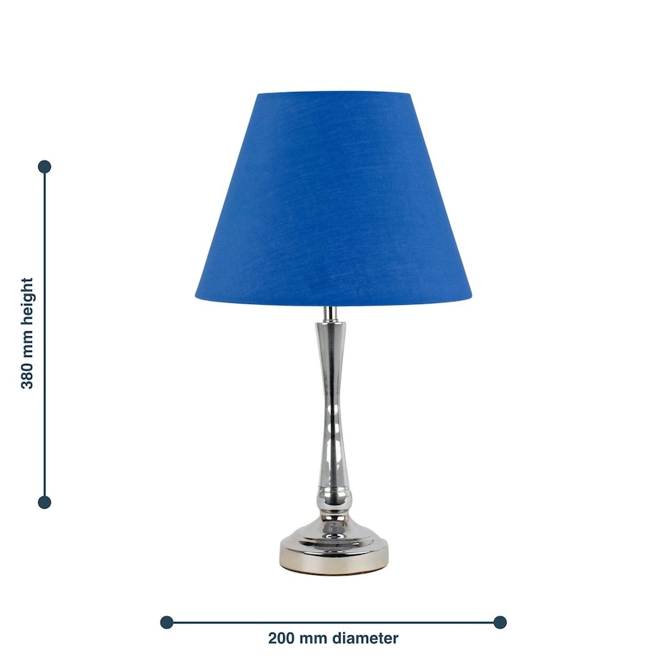 image 1 of Set of 2 Chrome Table Lamps with Stem Detail and Royal Blue Shades Chrome | Blue