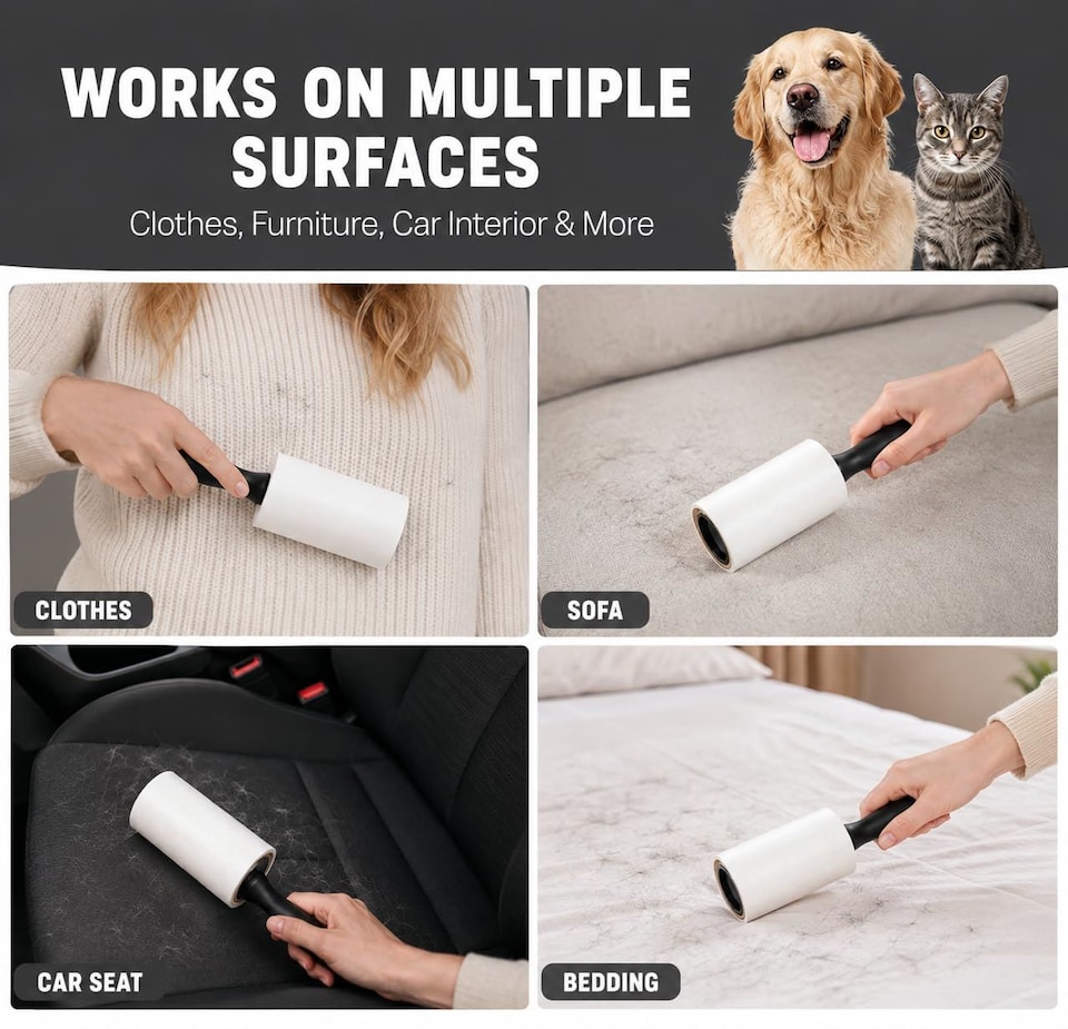 image 1 of Keplin Lint Roller with Sticky Replacement Heads for Pet Hair Fluff and Dust