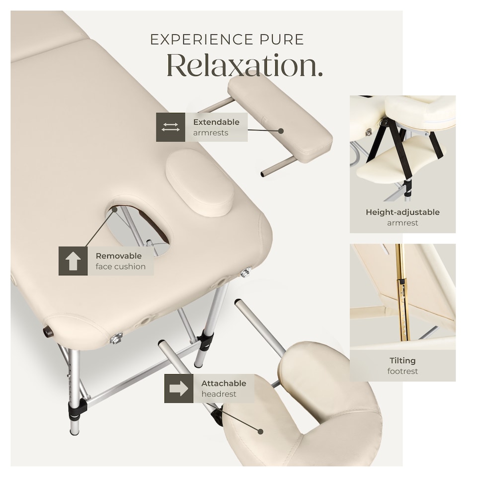 image 1 of Massage Table - 3-zone bed with aluminium frame, 5cm pad, folding, adjustable | Cream | beige | 1