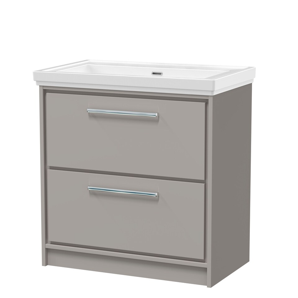 image 1 of Balterley Modern Floor Standing 2-Drawer Bathroom Vanity with Fireclay Basin | Grey | Pebble Grey | 1