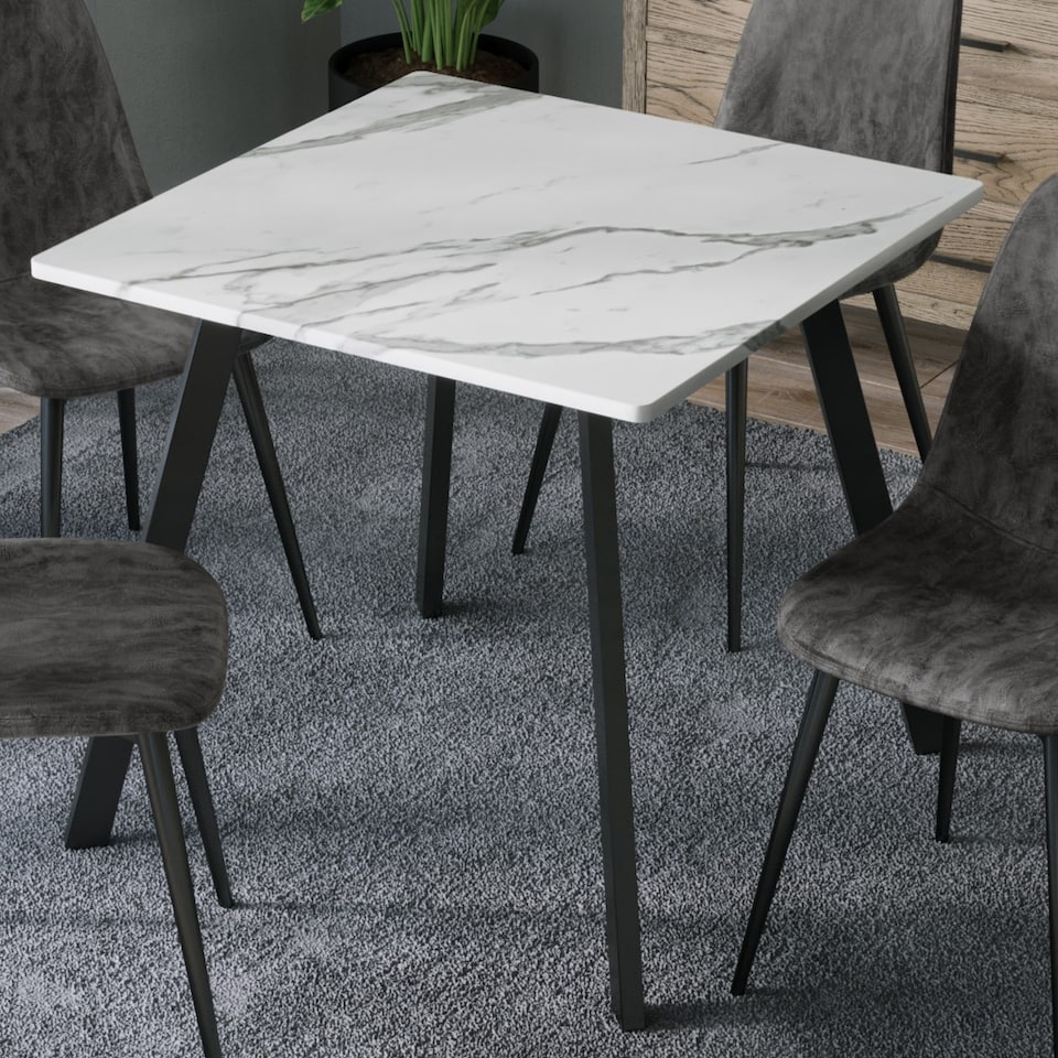 image 1 of 80cm Square Dining Table with Flat Metal Legs | White | 1
