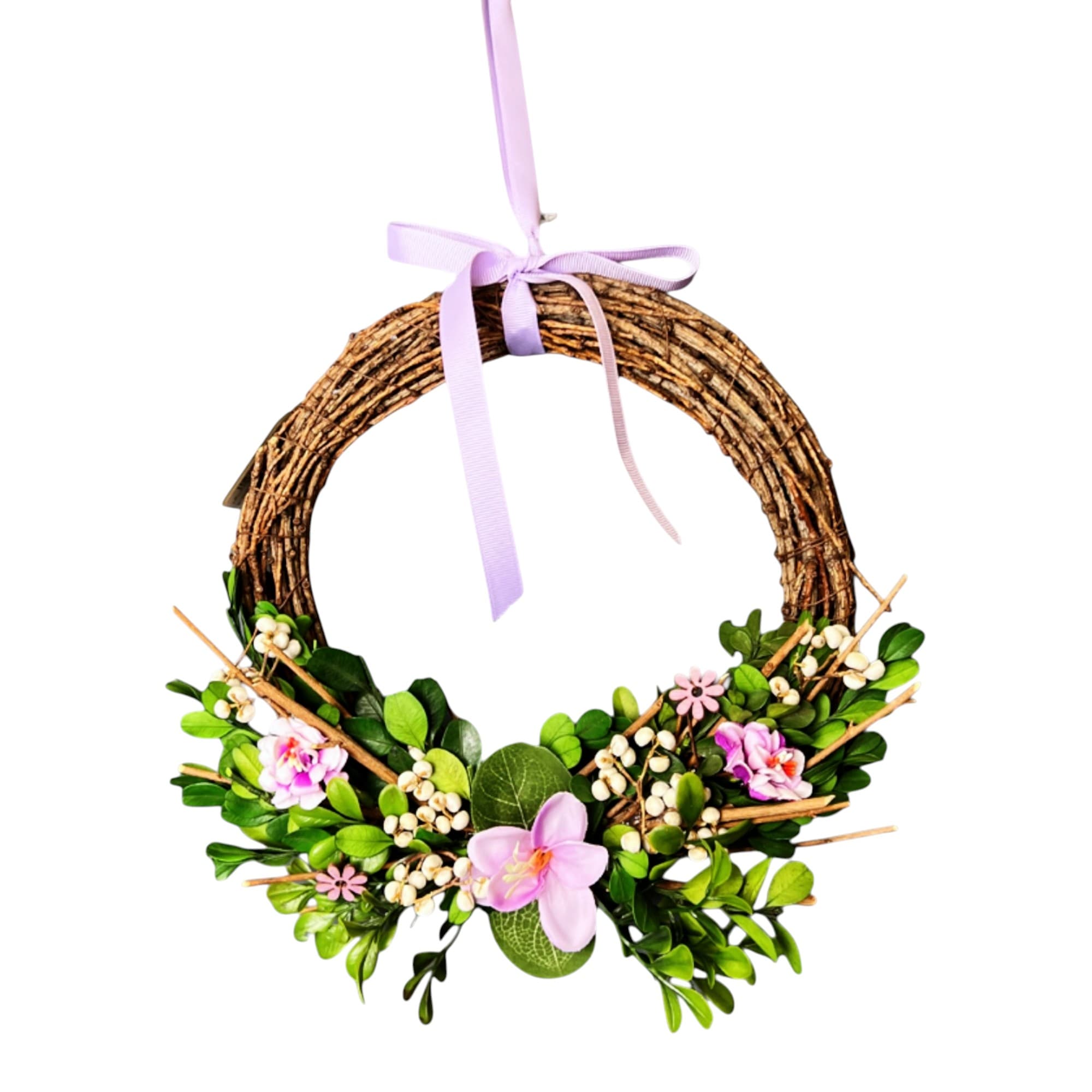Four Candle Small Boxwood & Flower Decorative Wreath