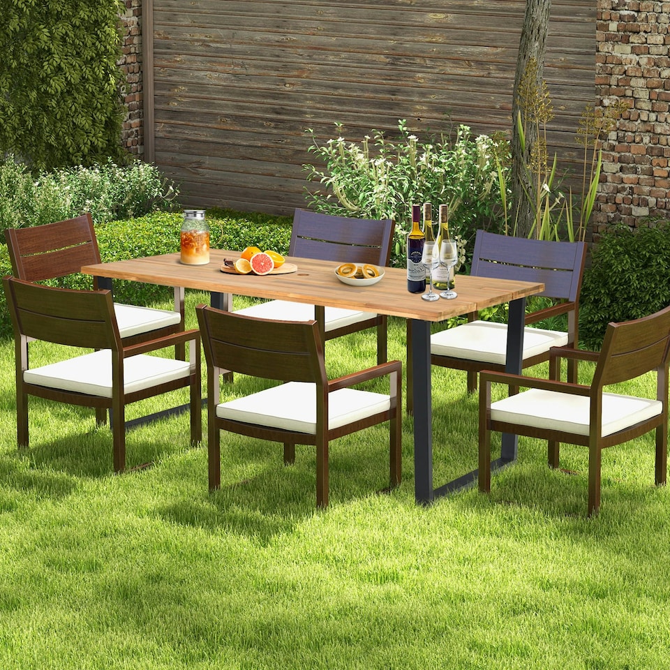 image 1 of COSTWAY Patio Rectangle Dining Table 175 x 80cm Acacia Wood | Brown