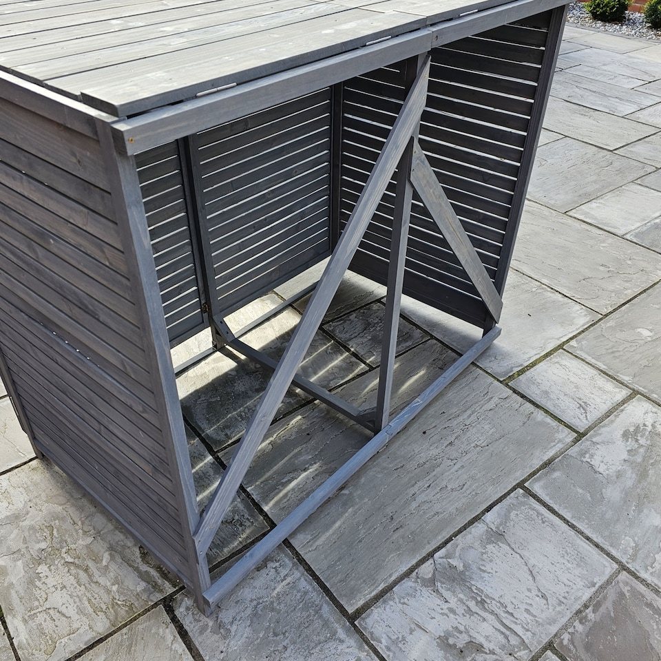 image 1 of 1.35m x 1.14m Large Grey Wooden Outdoor Garden Double Wheelie Bin Store Storage for 2 Bins