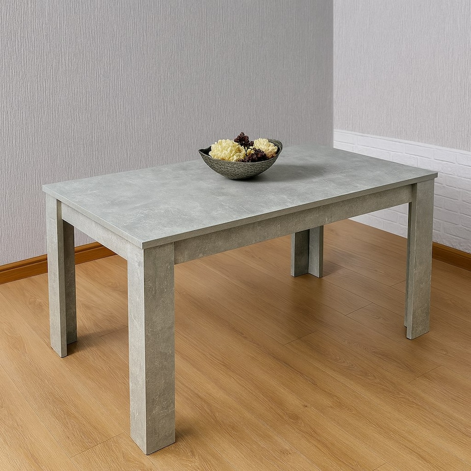 image 1 of Dining Table with 4 Grey Velvet Chairs Stone Grey Effect Wood Table Set for Dining Room Grey