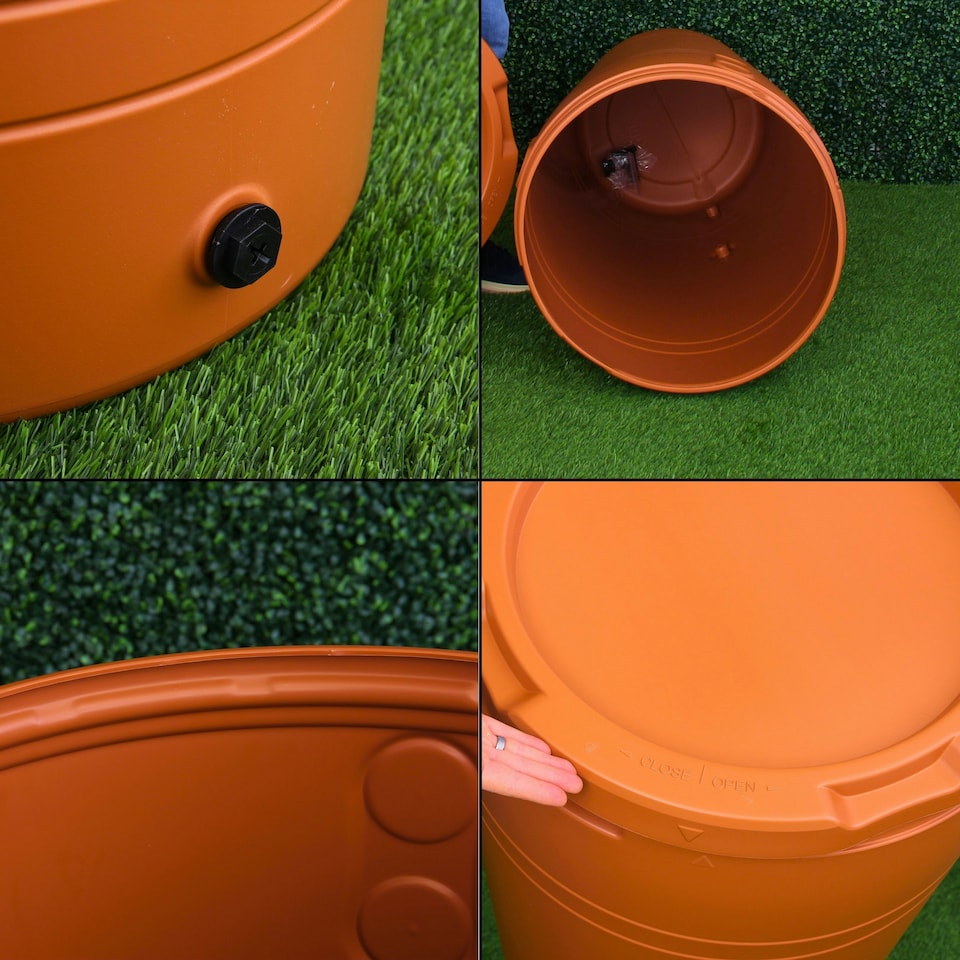 image 1 of Water Butt Kit with Tap, Diverter & Bio Cleaner –  Rainwater Collector for Garden, Balcony & Terrace – Durable Plastic Water Storage Tank Brown | 230L