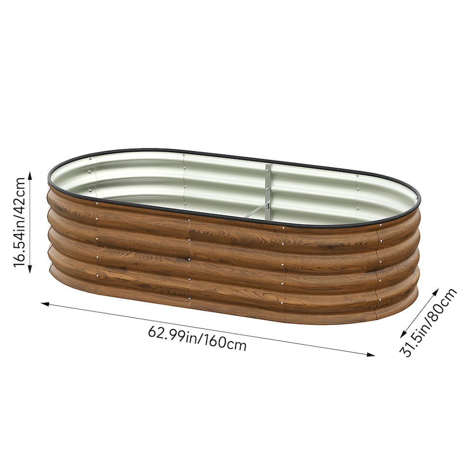 image 1 of Living and Home 1.6m Gardens Bed Oval-Shaped Galvanized Steel Garden Planter, Brown | Brown | 160cm W x 80cm D x 42cm H