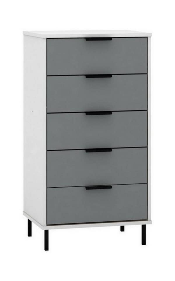 image 1 of Madrid 5 Drawer Chest - L38 x W50 x H94 cm - Grey/White Gloss